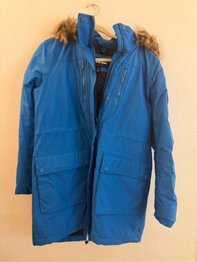 Lands' End Women’s Blue Parka with Faux Fur Hood size small NWOT